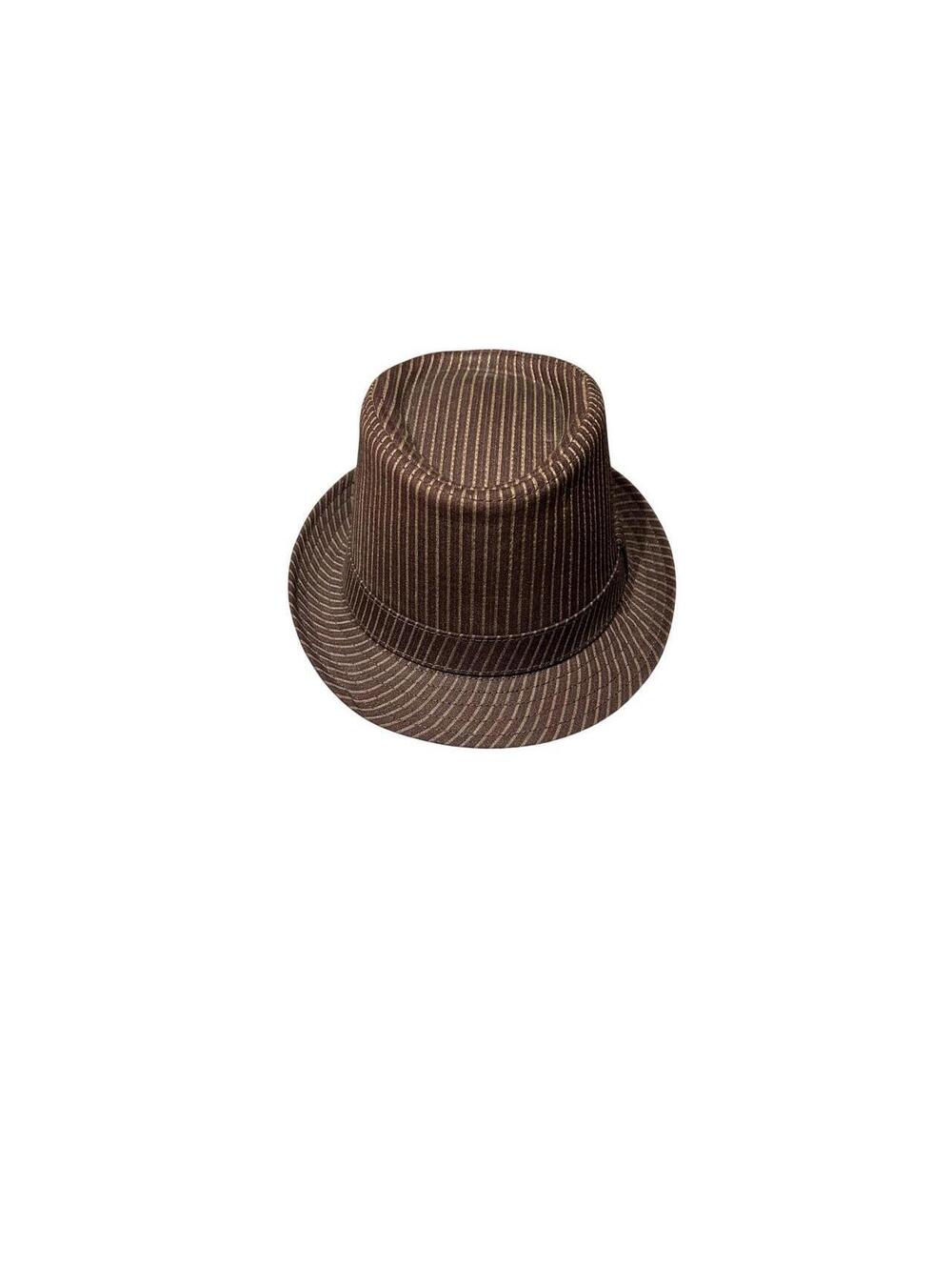 Quality Goods Brown Pinstripe Fedora Hat with Leather Sweatband